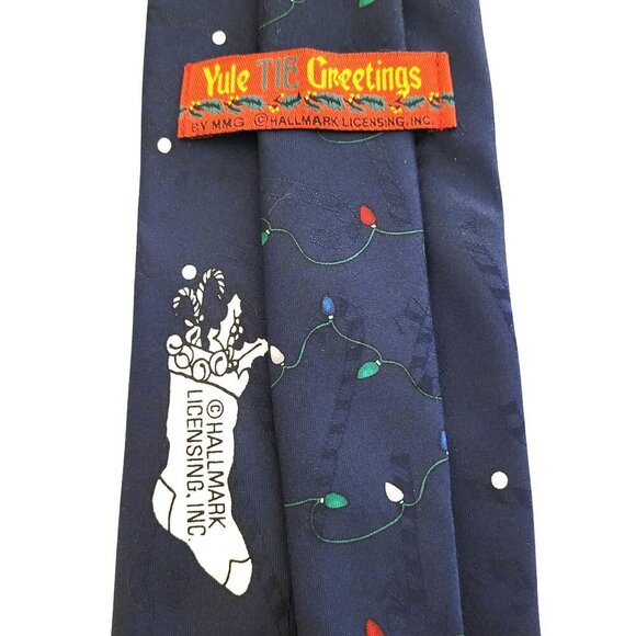 Christmas Santa Reindeer Tie 58" Black Graphics Poly Yule Tie Greetings Hallmark - Picture 5 of 7